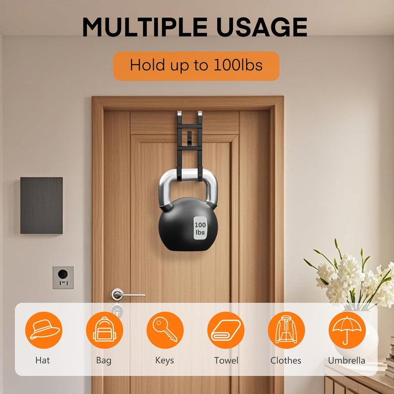 FYY Over The Door Hooks - 2 Pack Heavy Duty Triple-Hook Organizer Hanger with Non-Slip Rubber for Towels, Clothes, Hats & Bags Use in Bathroom, Bedroom, Kitchen - Fits Interior Doors Up to 1.6" Black - Image 4